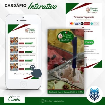 Cardápio Verde Frescor D'Italia Para Gelaterias e Sorveterias | Template Editável | Canva