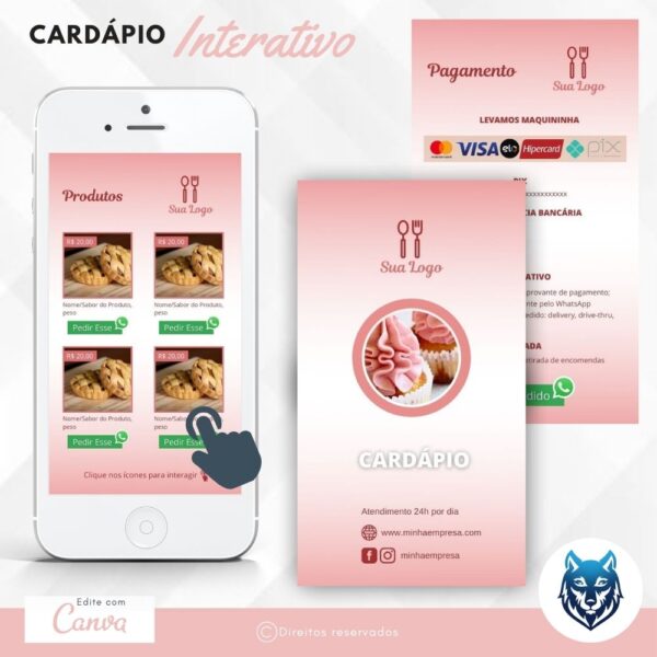 Cardápio Rosa Para Confeitarias e Doces | Template Editável | Canva