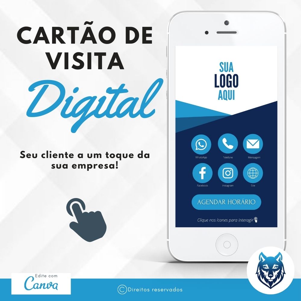 Cartão de Visitas Digital Interativo Azul Claro | Template Editável | Canva