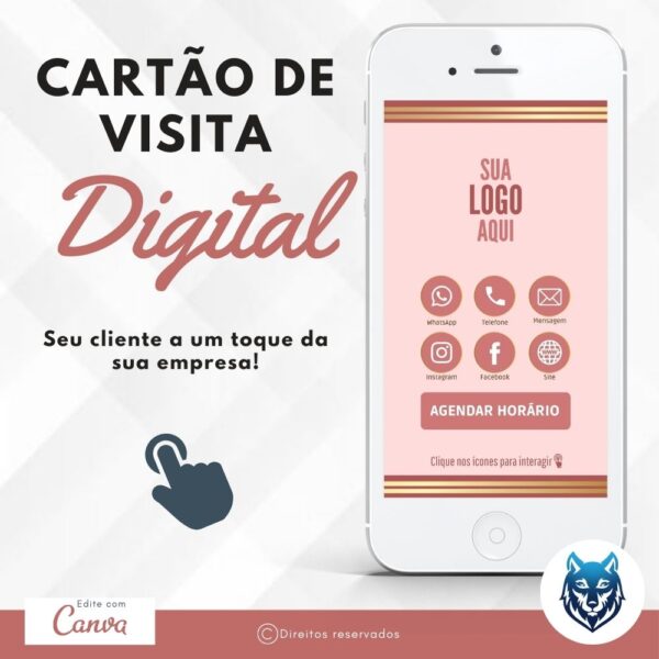 Cartão de Visitas Digital Interativo Rosa Claro e Detalhes em Dourado | Template Editável | Canva