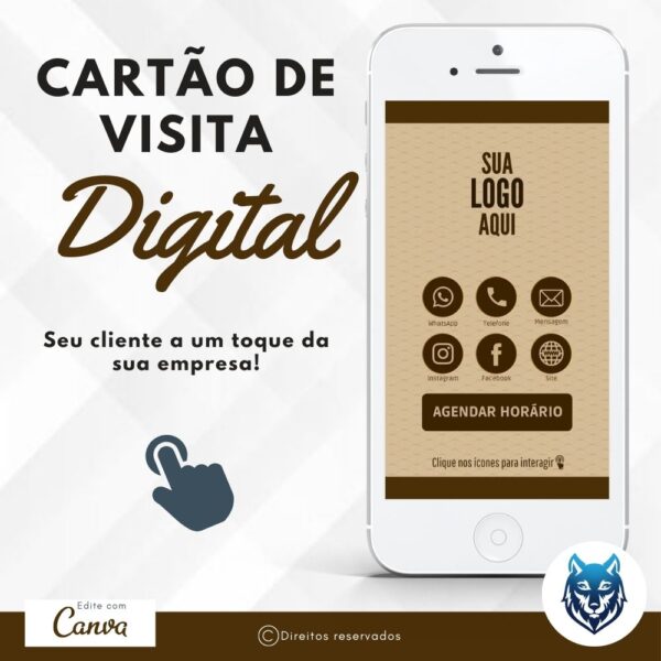 Cartão de Visitas Digital Interativo Marrom Claro com Detalhes Escuros | Template Editável | Canva