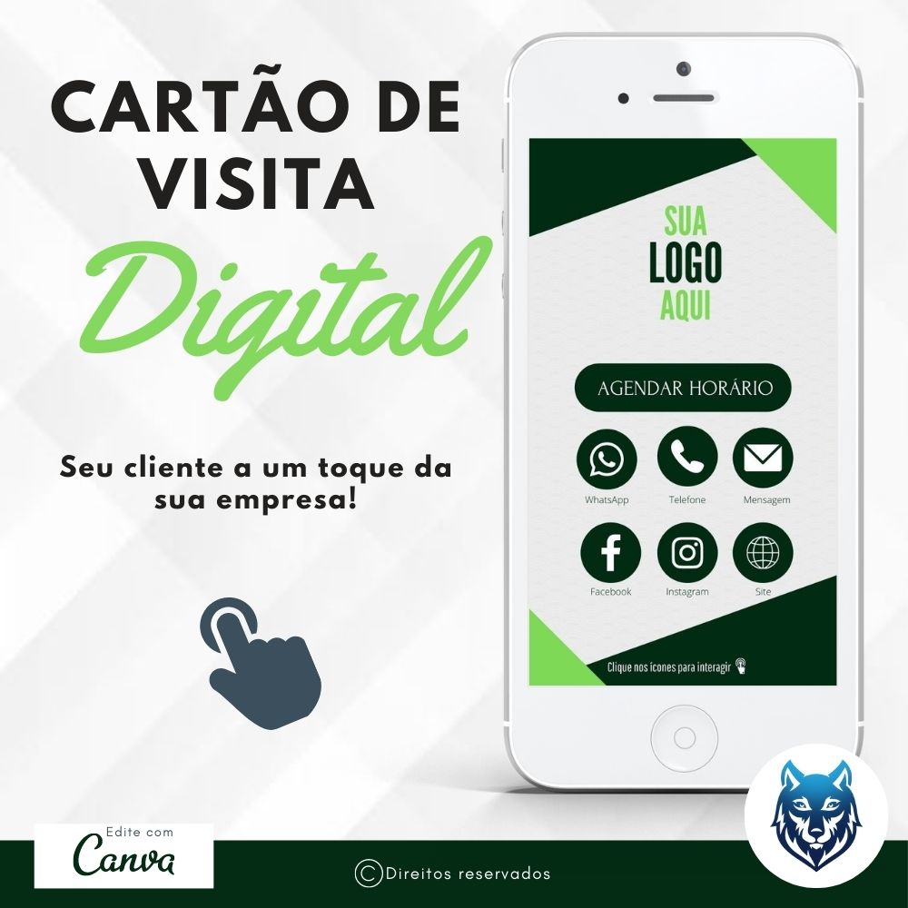 Cartão de Visitas Digital Interativo Verde Escuro e Verde Claro | Template Editável | Canva