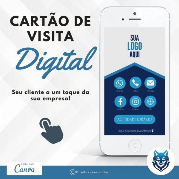 Cartão de Visitas Digital Interativo Azul Escuro e Azul Claro | Template Editável | Canva