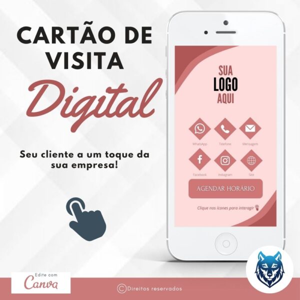 Cartão de Visitas Digital Interativo Rosa Claro e Detalhes Ondulados em Dourado | Template Editável | Canva