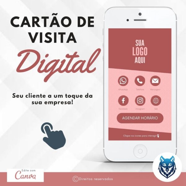 Cartão de Visitas Digital Interativo Rosa Claro com Textura | Template Editável | Canva