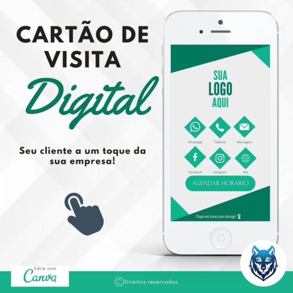 Cartão de Visitas Digital Interativo Verde Escuro e Claro Moderno | Template Editável | Canva