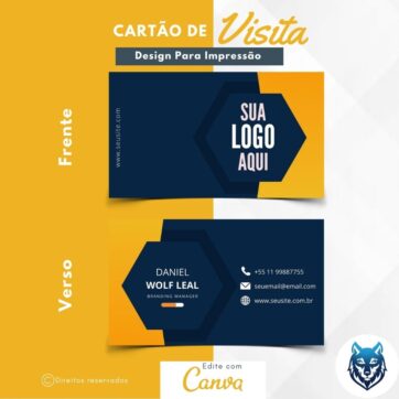 Design p/ Cartão de Visitas Azul e Amarelo | Template Editável | Canva