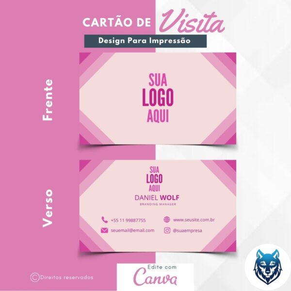 Design p/ Cartão de Visitas Rosa Com Traços Retos | Template Editável | Canva