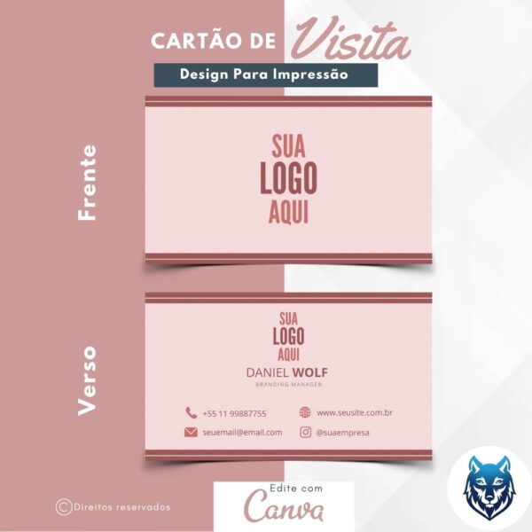 Design p Cartão de Visitas Rosa Escuro Com Traços Retos Template Editável Canva