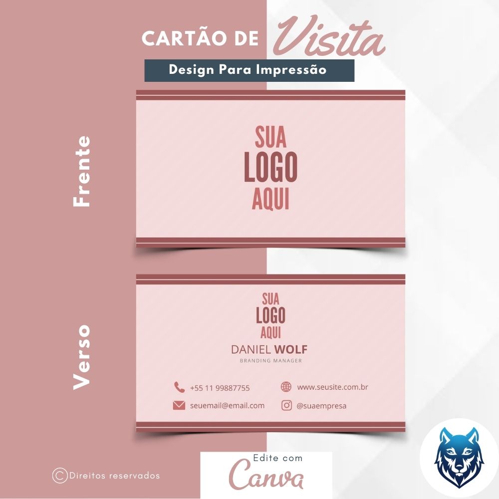 Design p Cartão de Visitas Rosa Escuro Com Traços Retos Template Editável Canva