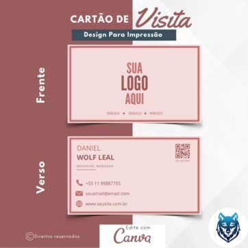 Design p/ Cartão de Visitas Rosa Com Borda | Template Editável | Canva