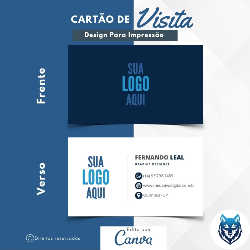 Design p/ Cartão de Visitas Azul Escuro Sólido| Template Editável | Canva