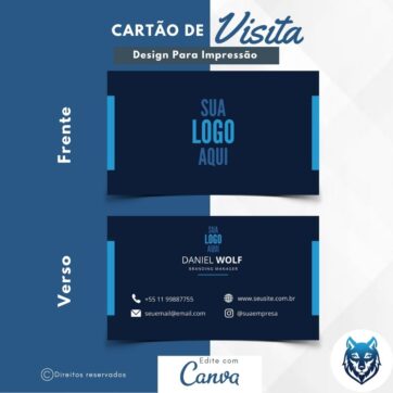 Design p/ Cartão de Visitas Azul Escuro Com Detalhes Azul Claro | Template Editável | Canva