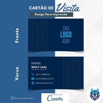 Design p/ Cartão de Visitas Azul Escuro Com Textura Sofisticado | Template Editável | Canva