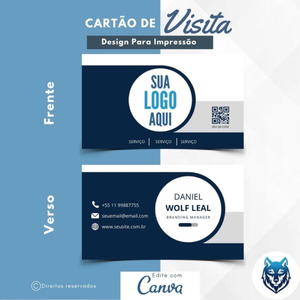 Design p/ Cartão de Visitas Azul Escuro Com Traços Modernos | Template Editável | Canva