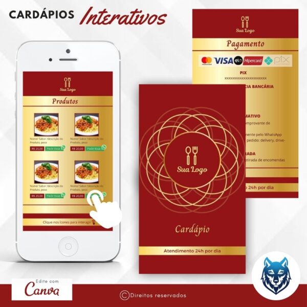 Cardápio Vermelho Com Detalhes Dourados | Template Editável | Canva