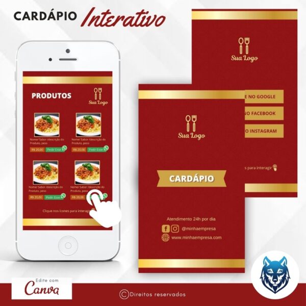 Cardápio Vermelho Com Detalhes Dourados | Template Editável | Canva