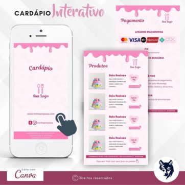Cardápio Digital Para Docerias e Confeitarias Rosa Realeza | Template Editável | Canva