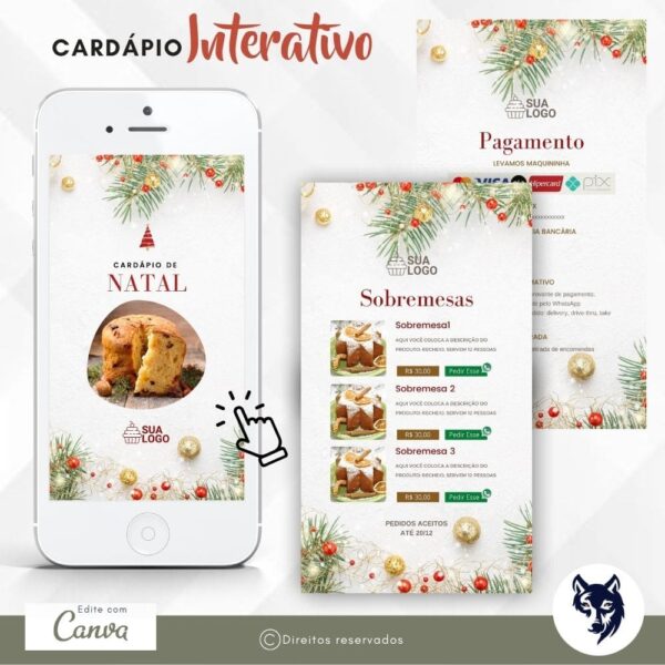 Edição Especial | Cardápio Digital Panetone Natal Elegante | Tema Natal | Template Editável | Canva