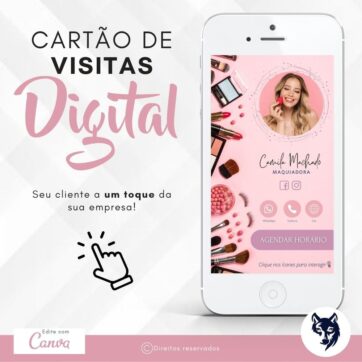 Cartão de Visitas Digital Interativo | Maquiadoras e Make Up | Cores Rosa Delicado | Template Editável | Canva