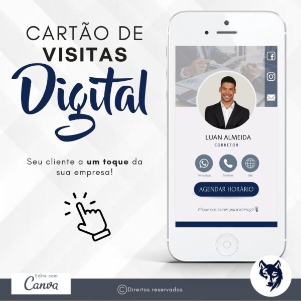 Cartão de Visitas Digital Interativo | Corretores e Imobiliárias | Cores Azul Índigo | Template Editável | Canva