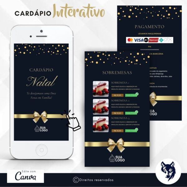 Edição Especial | Cardápio Digital Presente de Natal | Tema Natal | Template Editável | Canva