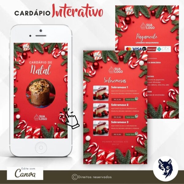 Edição Especial | Cardápio Digital Panetone Harmonia de Natal | Tema Natal | Template Editável | Canva