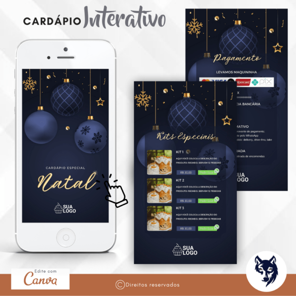 Edição Especial | Cardápio Digital Natal Noite Feliz | Tema Natal | Template Editável | Canva