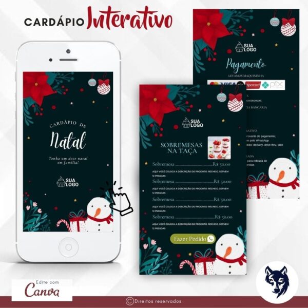 Edição Especial | Cardápio Digital Confraternização de Natal | Menu Básico | Tema Natal | Template Editável | Canva