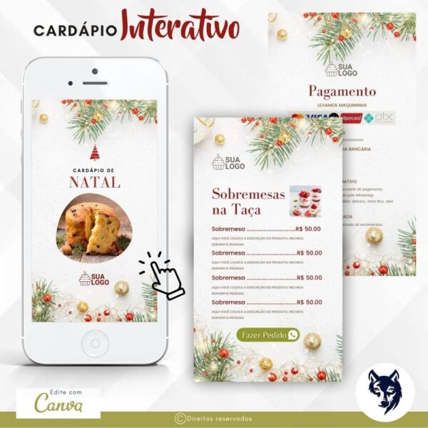 Edição Especial | Cardápio Digital Panetone Natal Elegante | Menu Básico | Tema Natal | Template Editável | Canva