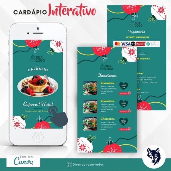 Edição Especial | Cardápio Digital Verde Tema Natal | Template Editável | Canva