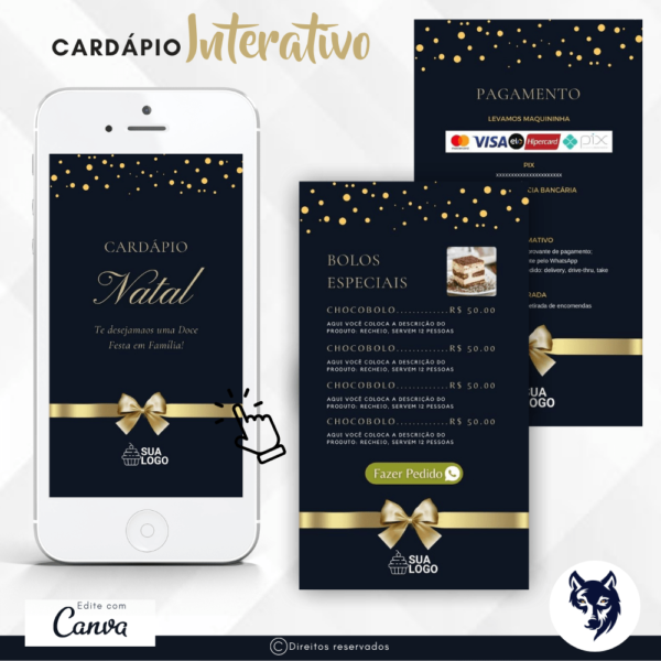 Edição Especial | Cardápio Digital Presente de Natal | Menu Básico | Tema Natal | Template Editável | Canva