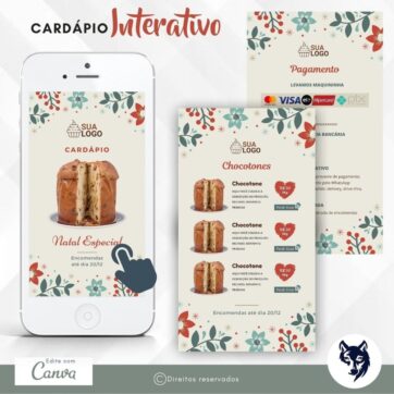 Edição Especial | Cardápio Digital Panetone Tema Natal | Template Editável | Canva