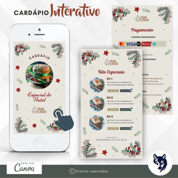 Edição Especial | Cardápio Digital Requinte Panetone Tema Natal | Template Editável | Canva