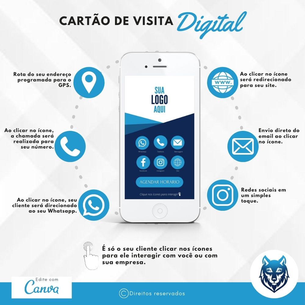 Cartão de Visitas Digital Interativo Azul Claro | Template Editável | Canva