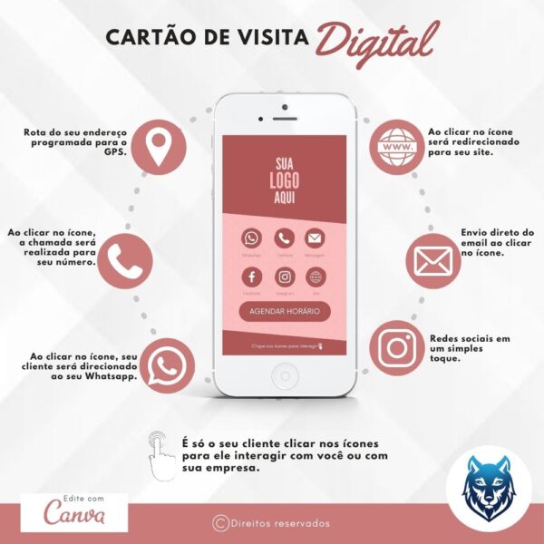 Cartão de Visitas Digital Interativo Rosa Claro com Textura | Template Editável | Canva