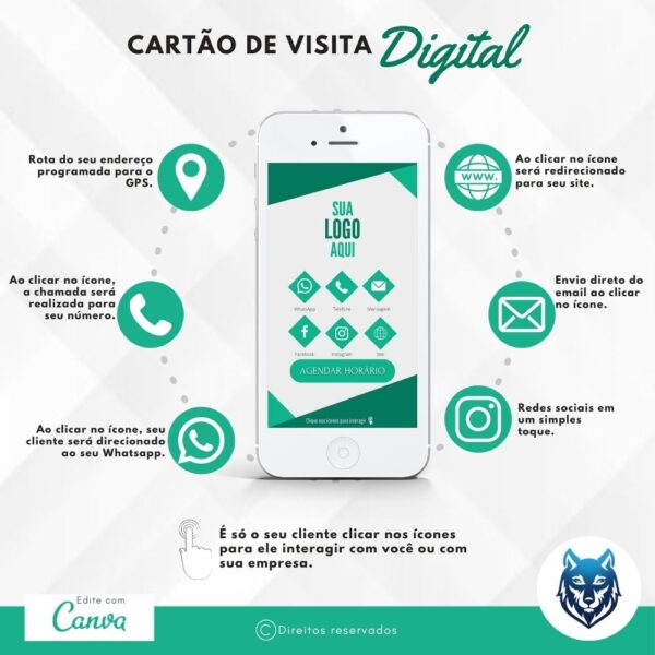 Cartão de Visitas Digital Interativo Verde Escuro e Claro Moderno | Template Editável | Canva