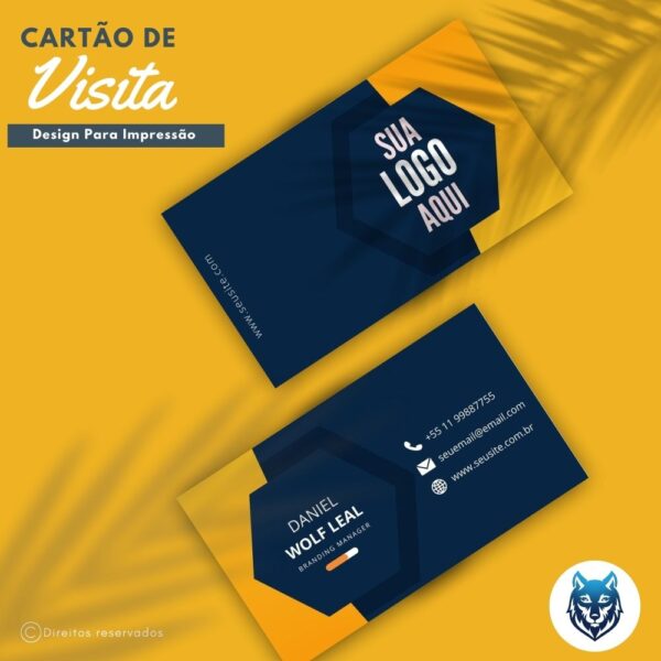 Design p/ Cartão de Visitas Azul e Amarelo | Template Editável | Canva