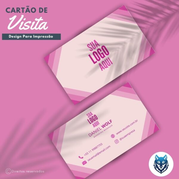 Design p/ Cartão de Visitas Rosa Com Traços Retos | Template Editável | Canva