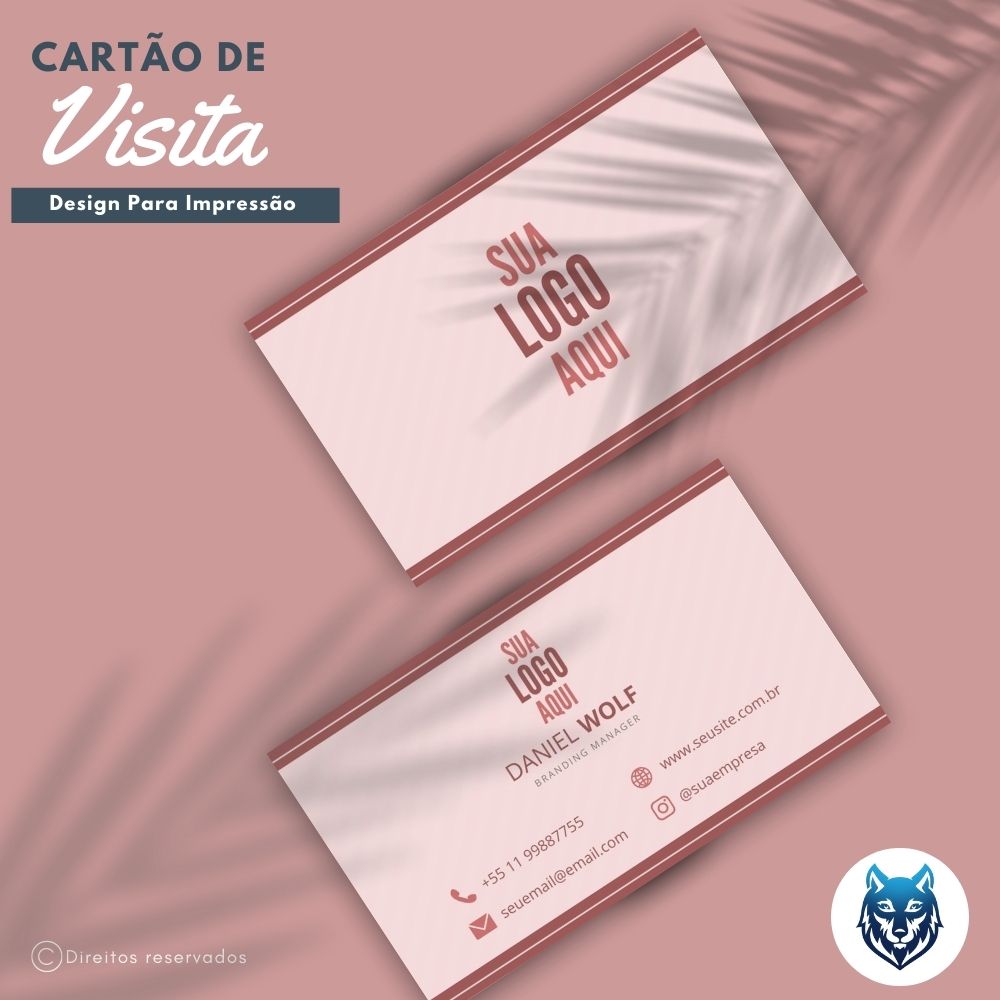 Design p Cartão de Visitas Rosa Escuro Com Traços Retos Template Editável Canva