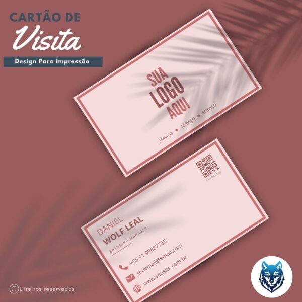 Design p/ Cartão de Visitas Rosa Com Borda | Template Editável | Canva