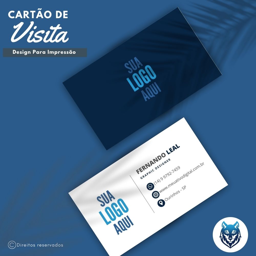 Design p/ Cartão de Visitas Azul Escuro Sólido| Template Editável | Canva