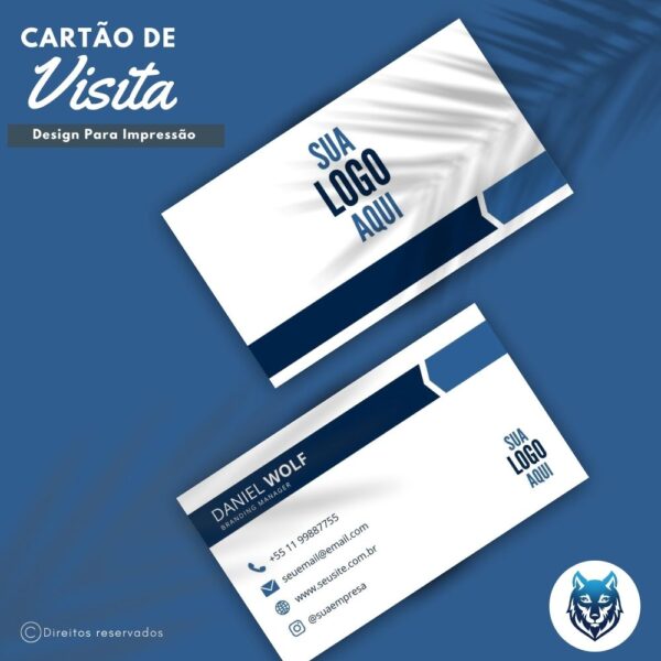 Design p/ Cartão de Visitas Branco Com Detalhes Azul | Template Editável | Canva