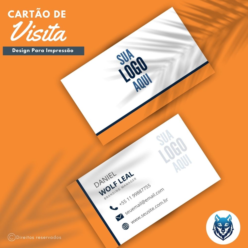 Design p/ Cartão de Visitas Branco Com Detalhes Laranja | Template Editável | Canva