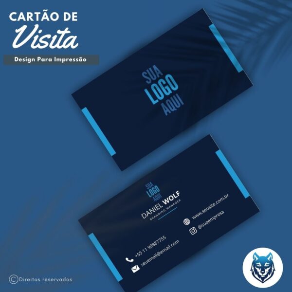 Design p/ Cartão de Visitas Azul Escuro Com Detalhes Azul Claro | Template Editável | Canva