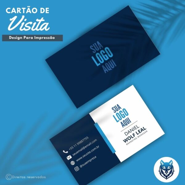 Design p/ Cartão de Visitas Azul Escuro e Detalhes Claro | Template Editável | Canva