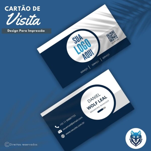 Design p/ Cartão de Visitas Azul Escuro Com Traços Modernos | Template Editável | Canva