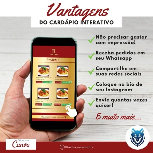 Cardápio Vermelho Com Detalhes Dourados | Template Editável | Canva