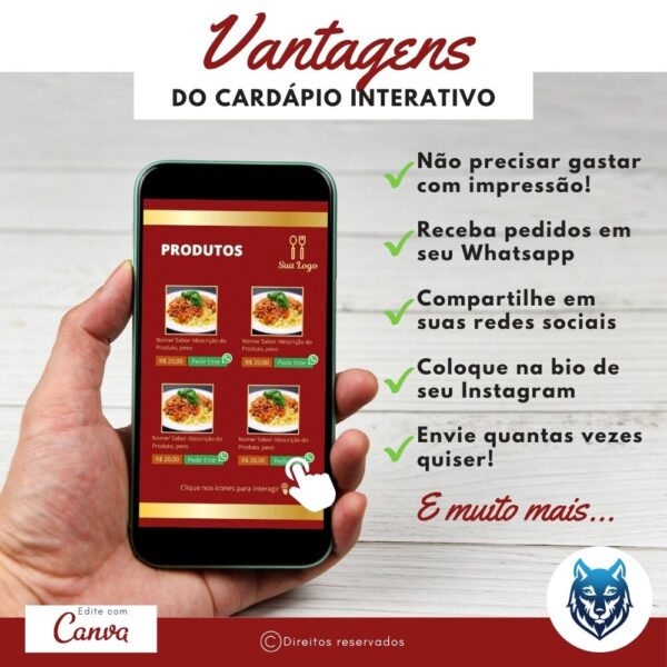 Cardápio Vermelho Com Detalhes Dourados | Template Editável | Canva