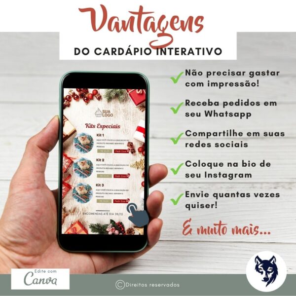 Edição Especial | Cardápio Digital Luxo Tema Natal | Template Editável | Canva